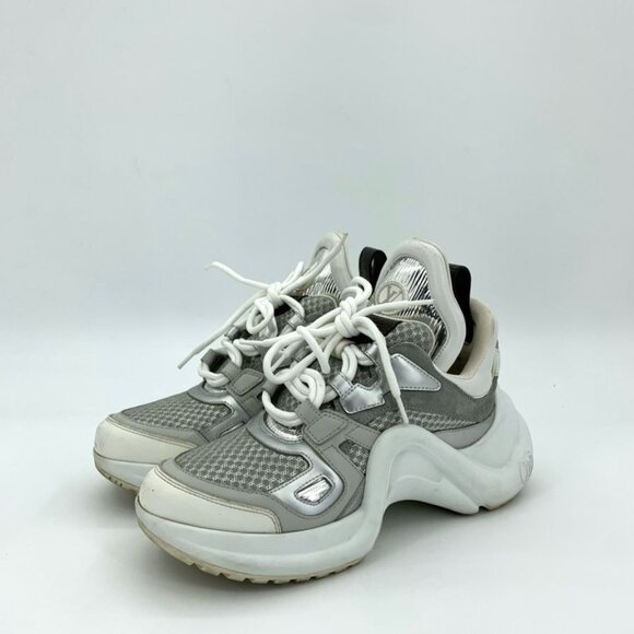 Louis Vuitton Archlight Sneakers Womens  Silver & White Mesh Leather Shoes - Picture 1 of 9